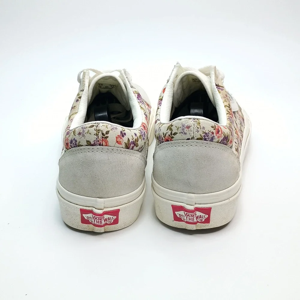 Vans Old Skool Floral Print Sneakers Cream‎ White Suede Womens 8 Mens 6.5 500714